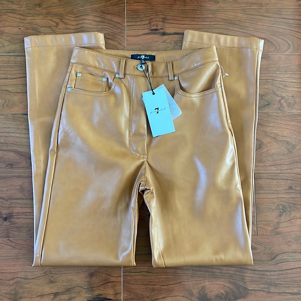 COPY - COPY - NWT 7 For All Mankind Tan Faux Leather High Rise Slim Straight Le…